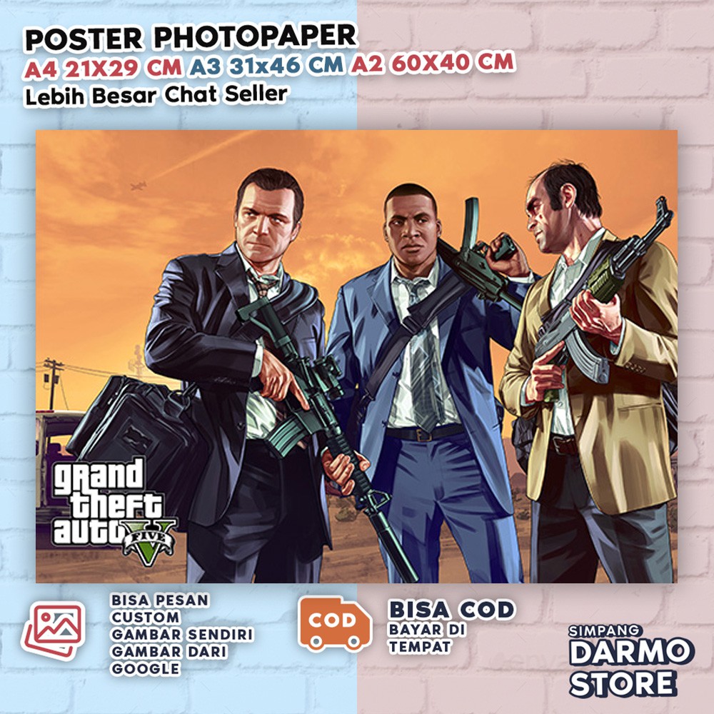 Jual Poster GTA Grand Theft Auto V Trevor Michael Franklin Hiasan ...