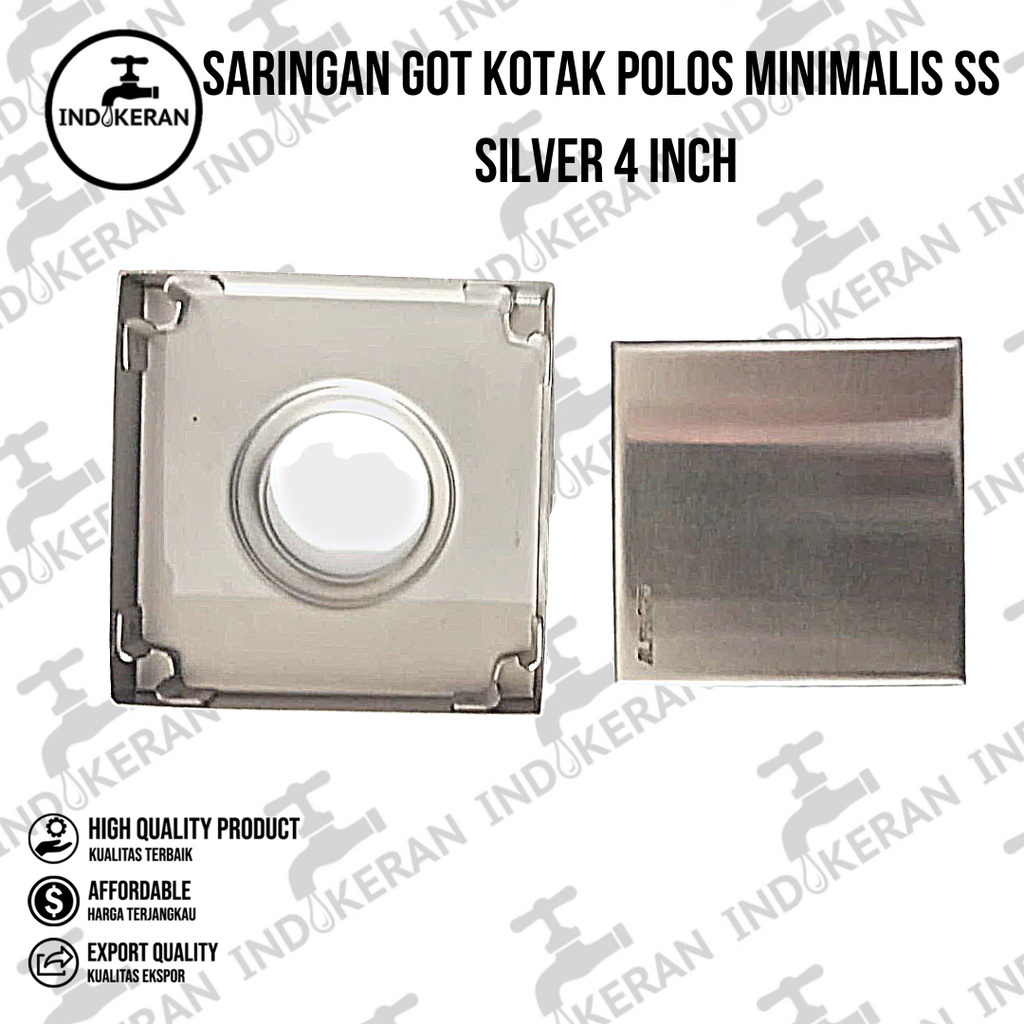INDOKERAN - Saringan Got Kotak Polos Minimalis SS Silver 4 Inch