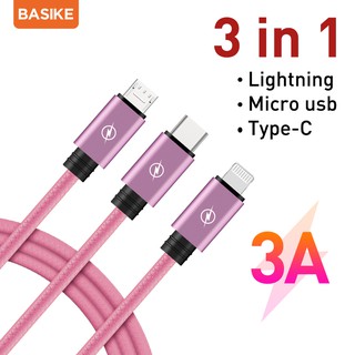 Kabel Data Type C Micro USB Lightning Cable Charger 3 in 1 3A Fast Charging iphone xiaomi samsung