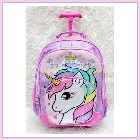 Tas Anak Tas Dorong Tk Trolley Anak Perempuan Unicorn Kuda Pony Lilac 3D  Trendy Cantik Bisa Cod Luc