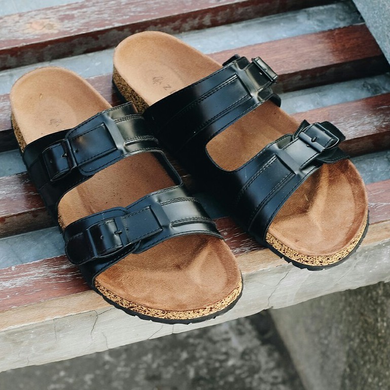 GABRIEL BLACK |FORIND x Zensa| Sendal Jepit Tali Kulit Simpel Kayu Pria/Cowok/Men - Sandal Footwear