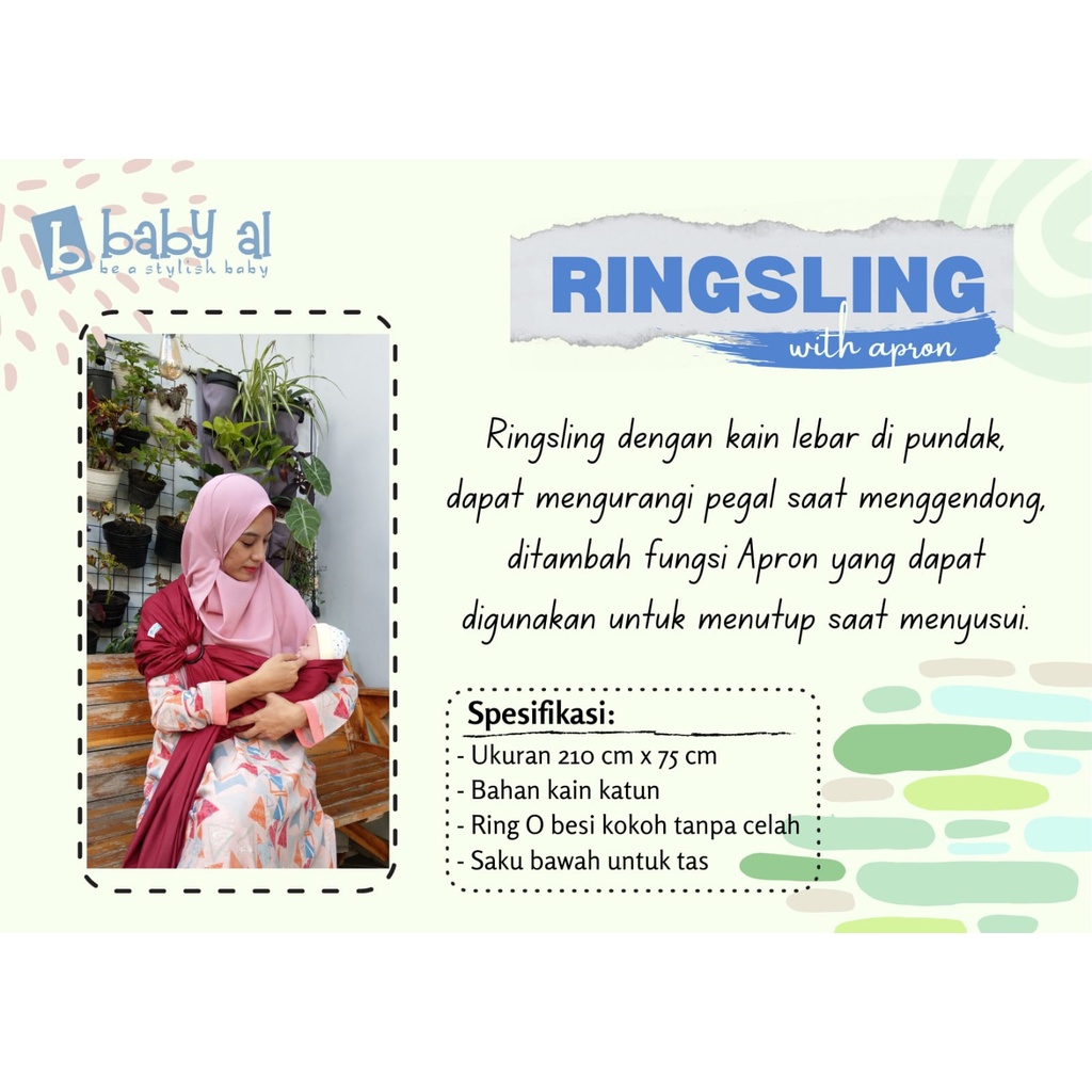 2in1 Baby Al Ring Sling with Nursing Apron - Gendongan Bayi Plus Apron Menyusui