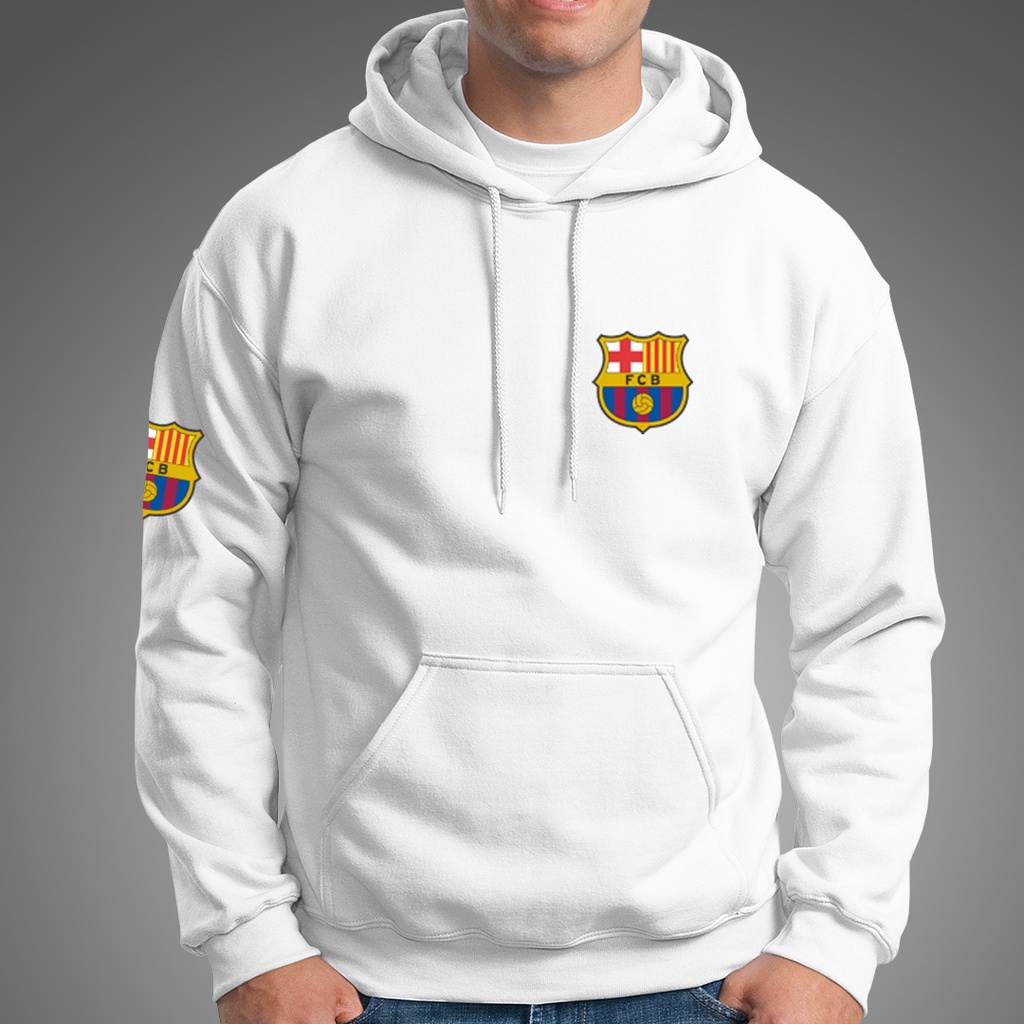 Jaket Sweater Hoodie Barcelona FC Bahan Cotton Fleece Tebal Unisex