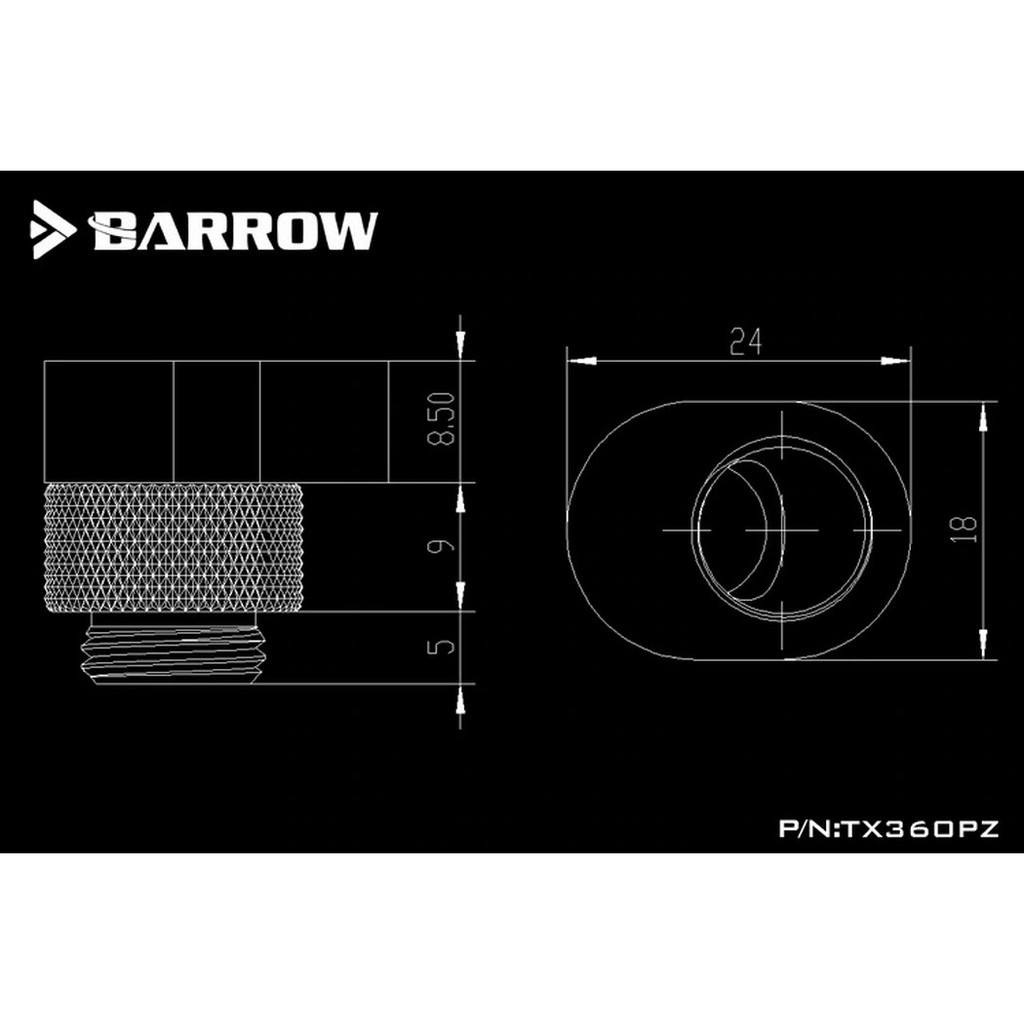 BARROW TX360PZ G1/4 360 Rotation Offset Adapter Silver