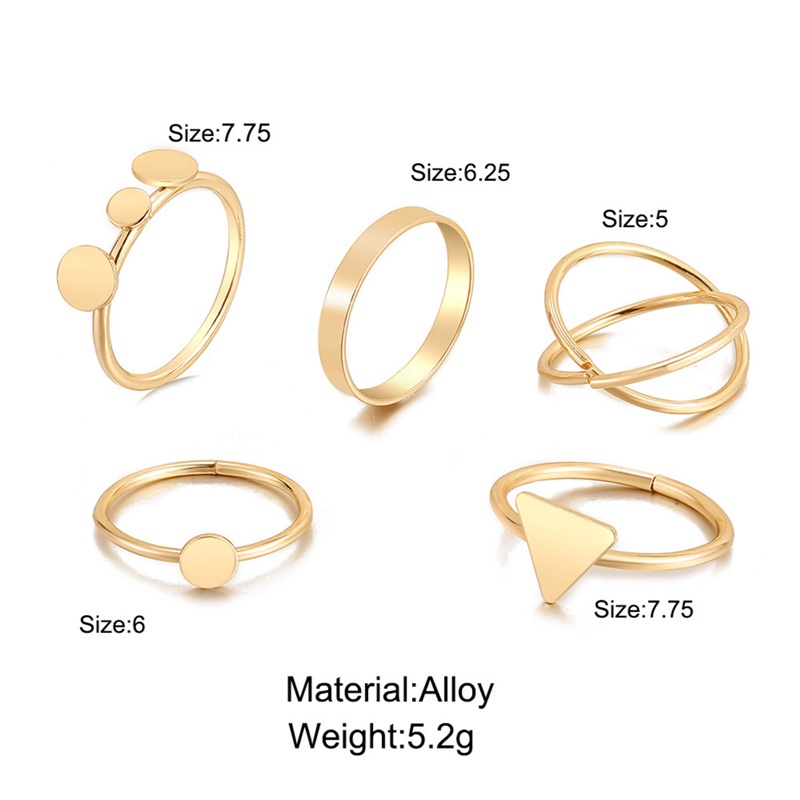 Fancyqube 5pcs / Set Cincin Bentuk Bulat Segitiga Geometris Gaya Eropa Untuk Wanita