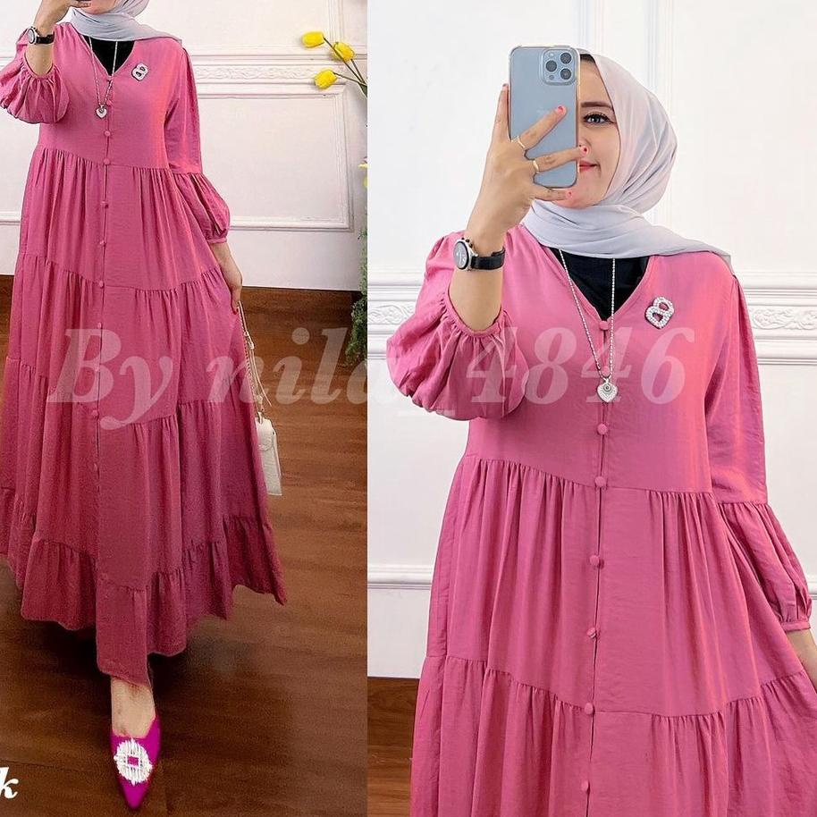Harga Termuraah Gamis Midi Dress Premium Baju Dress Wanita Muslim Long Dress Jumbo XL, XXL, XXXL Dre