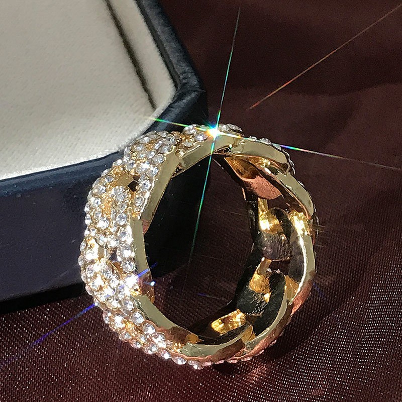 Cincin Pertunangan Berlian Kristal Berlapis Emas  24K Mewah Fashion Pria dan Wanita