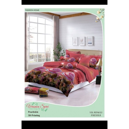 sprei microtex motif bunga mawar orange