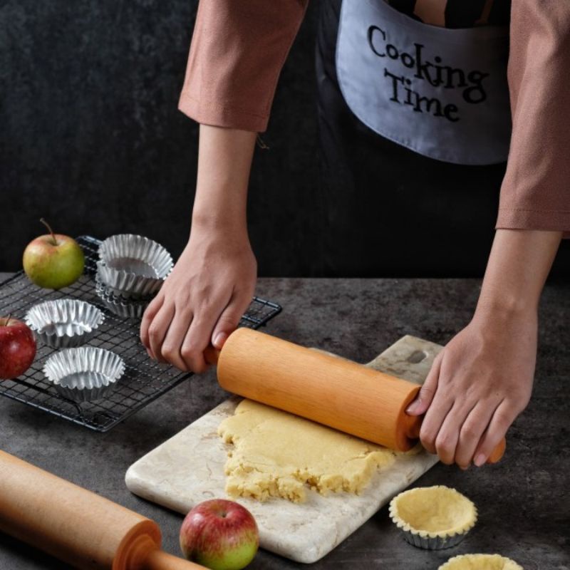 Penggiling Adonan Kayu Pegangan - Wooden Rolling Pin with Handle (Homliv)