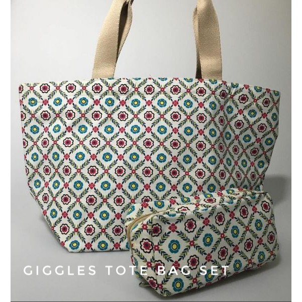 Giggles Canvas Tote Bag Set Pouch | Tas Tote Canvas