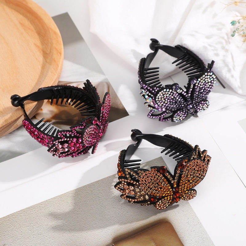 Rhinestone Butterfly Disc Hair Device Fashion Retro Hair Claw Clip Crystal Horsetail Buckle Women Hair Accessories