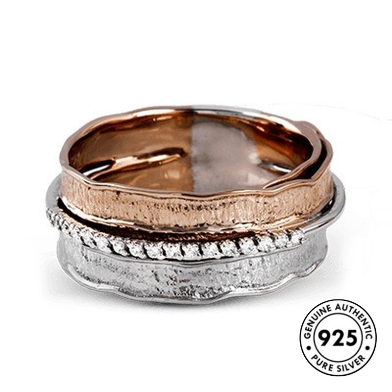 Cincin Berlian Multilayer Bahan S925 Silver Warna Rose Gold