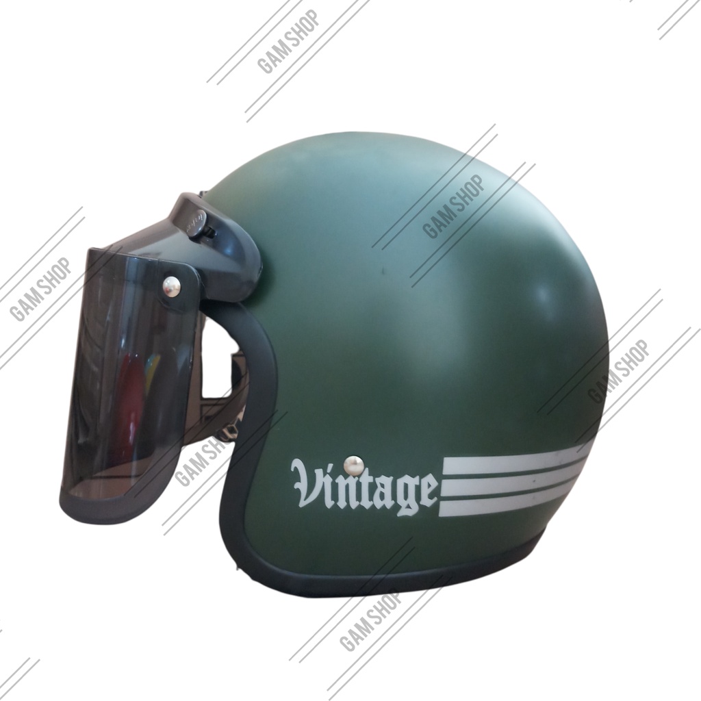 HELM BOGO CLASSIC DEWASA ARMY DOFF / HIJAU ARMY DOFF KACA DATAR SMOKE