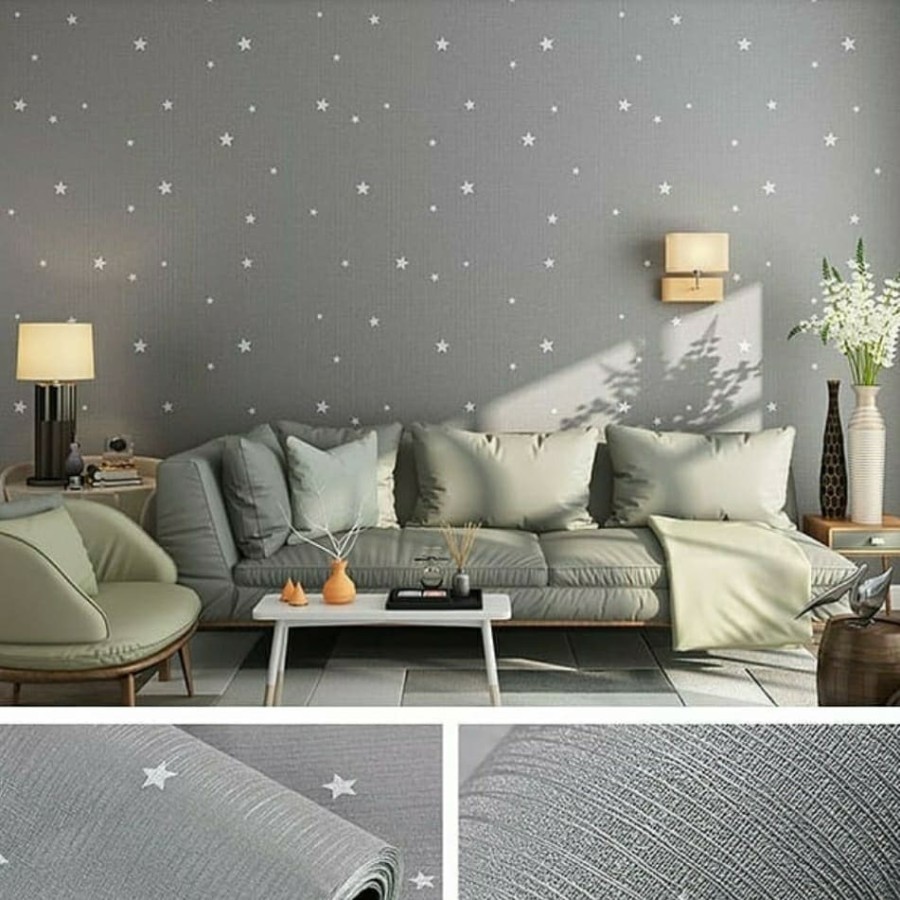 Wallpaper Sticker Diuinding Motif Bintang Abu Panjang 10M x Lebar 45CM