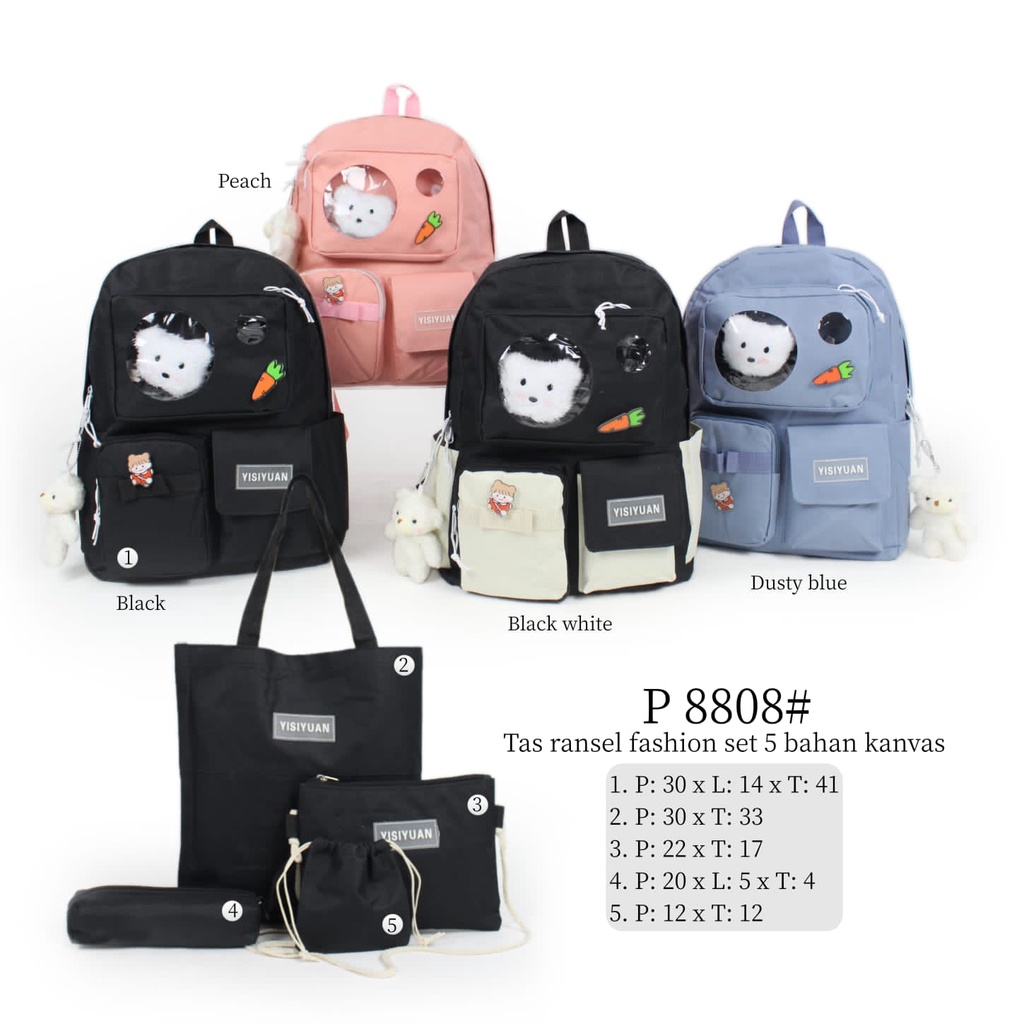 SET 5 STYLISH KOREAN BAGPACK FREE BONEKA / TAS Fashion KOREA KEKINIAN HADIAH BROSS STICKER 5in1 / RANSEL IMPORT REMAJA WANITA + TAS KECIL KOTAK PENSIL / TAS SD SMP SMA KULIAH PEREMPUAN / TAS SEKOLAH KOREA / CUTE SCHOOL BAG / TAS ESTETIK LUCU / WATERPROOF