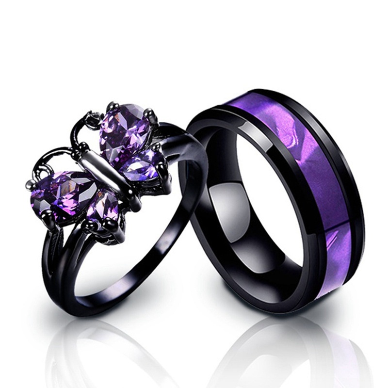 Cincin Desain Butterfly Amethyst Bahan Titanium Steel Untuk Pria Dan Wanita