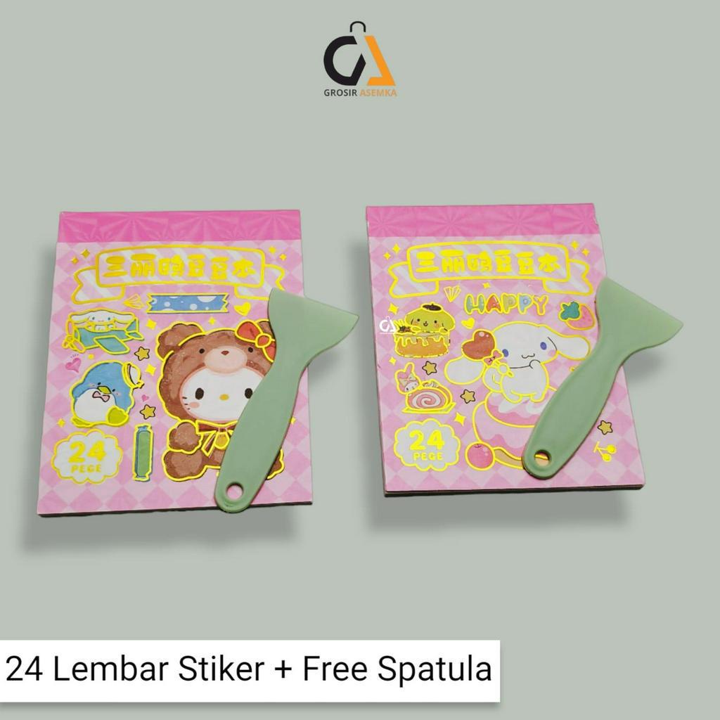 24 Lembar Stiker Buku Mini Aesthetic Motif Kartun Sanrio Free Spatula