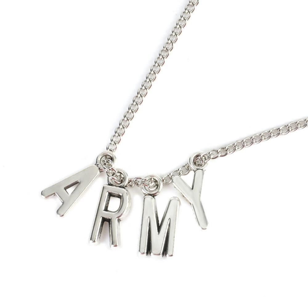 Timekey Kalung Rantai Silver Pendan Ukiran ARMY Kpop BTS Jimin Bangtan Boys Q6Z8 Untuk Unisex
