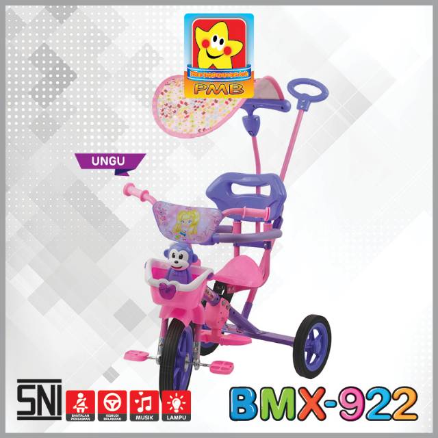 SEPEDA ANAK RODA TIGA PMB 922-CP BMX CHROME DAN WARNA KANOPI MUSIC