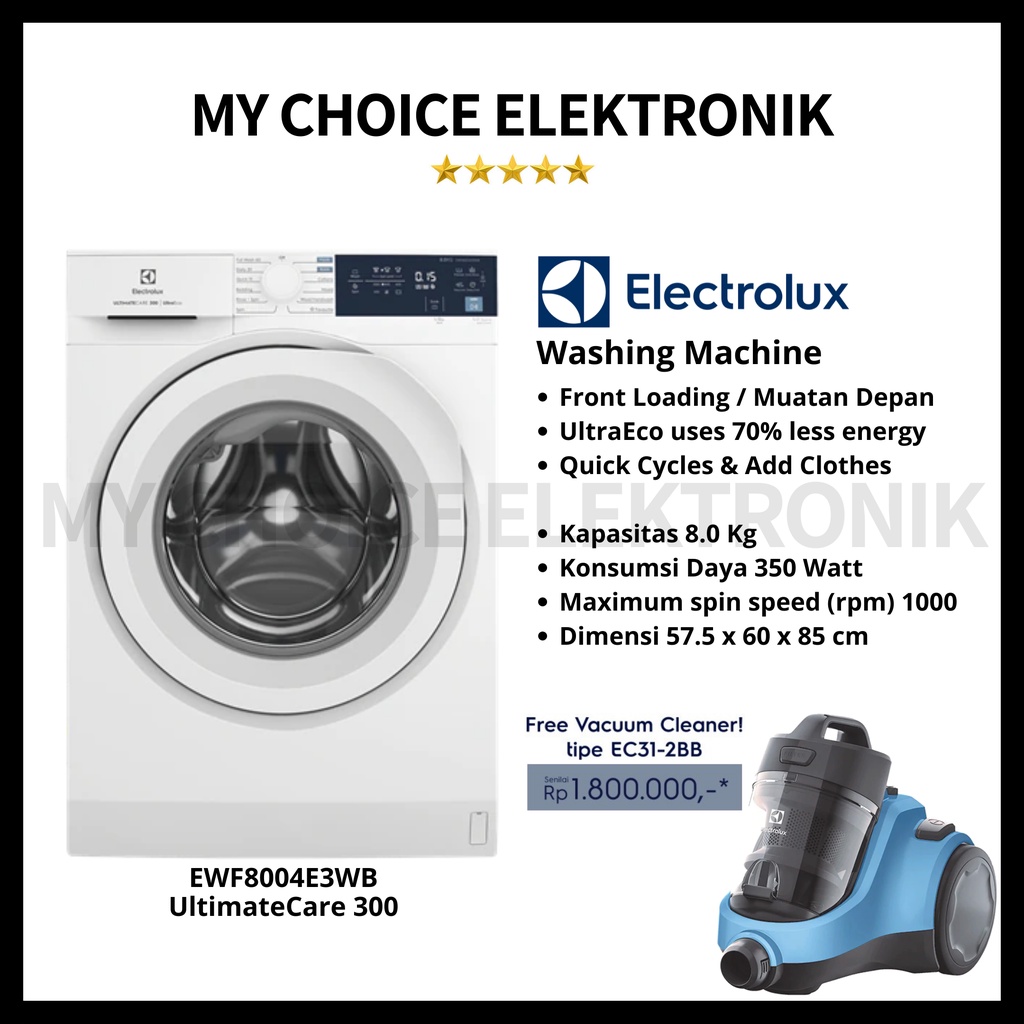 ELECTROLUX Mesin Cuci EWF8004E3WB (Front Load, 8KG) / EWF-8004E3WB