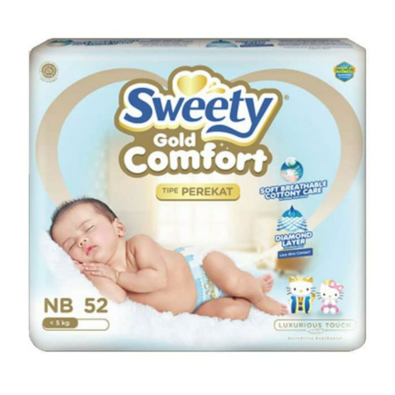 Popok Bayi Sweety GOLD COMPORT NB52 Tipe Perekat Bayi Baru Lahir NEWBORN GOLD NB 52 (&lt;5Kg)Per 1 PACK