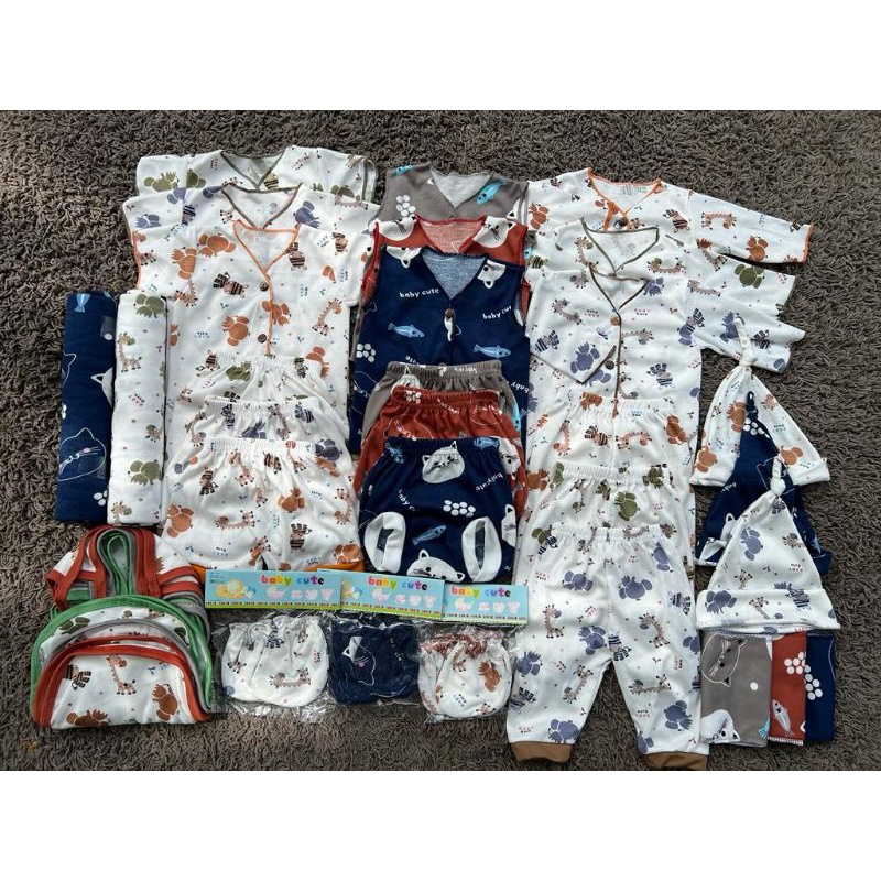 35pc Paket lahiran Hemat Lengkap Baju Bayi Baru lahir/Newborn celana bayi  popok, topi sarung tangan kado printing SNI Promo 8.8