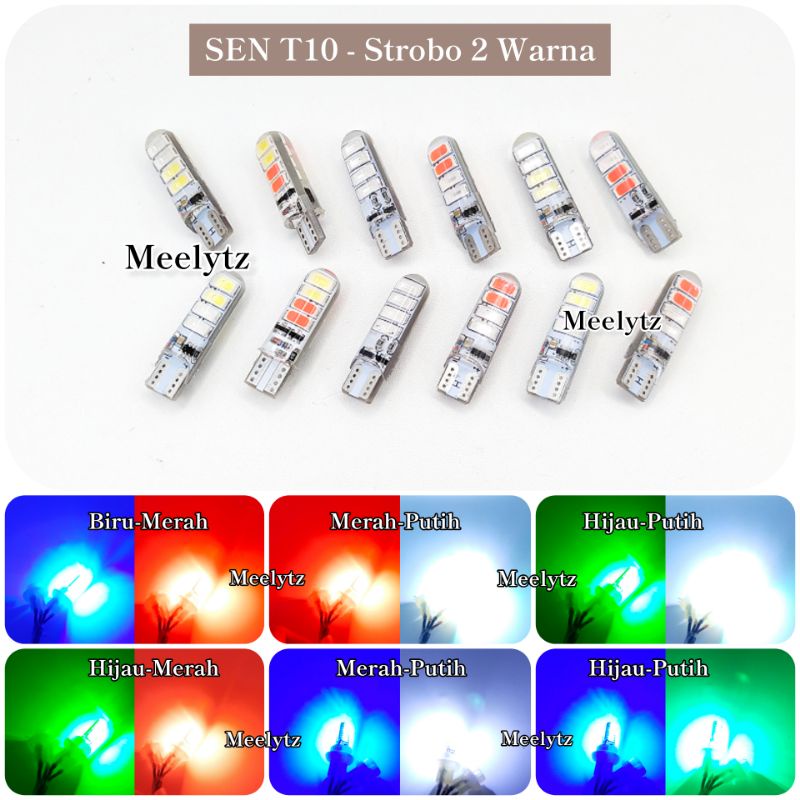 2PCS Lampu T10 jelly 8 LED 2 warna senja sein strobo