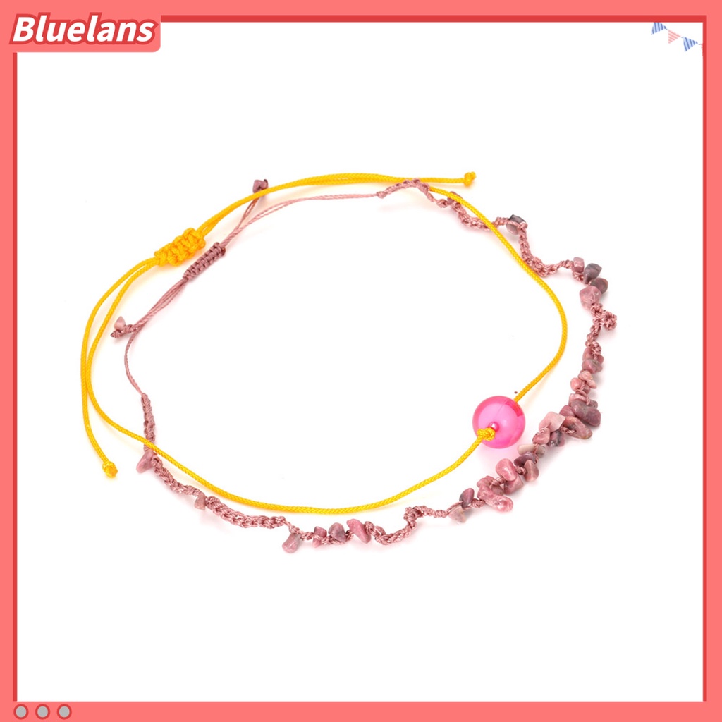 Kalung Liontin Batu Rajutan Tangan Lapisan Ganda Untuk Hadiah Perhiasan Wanita