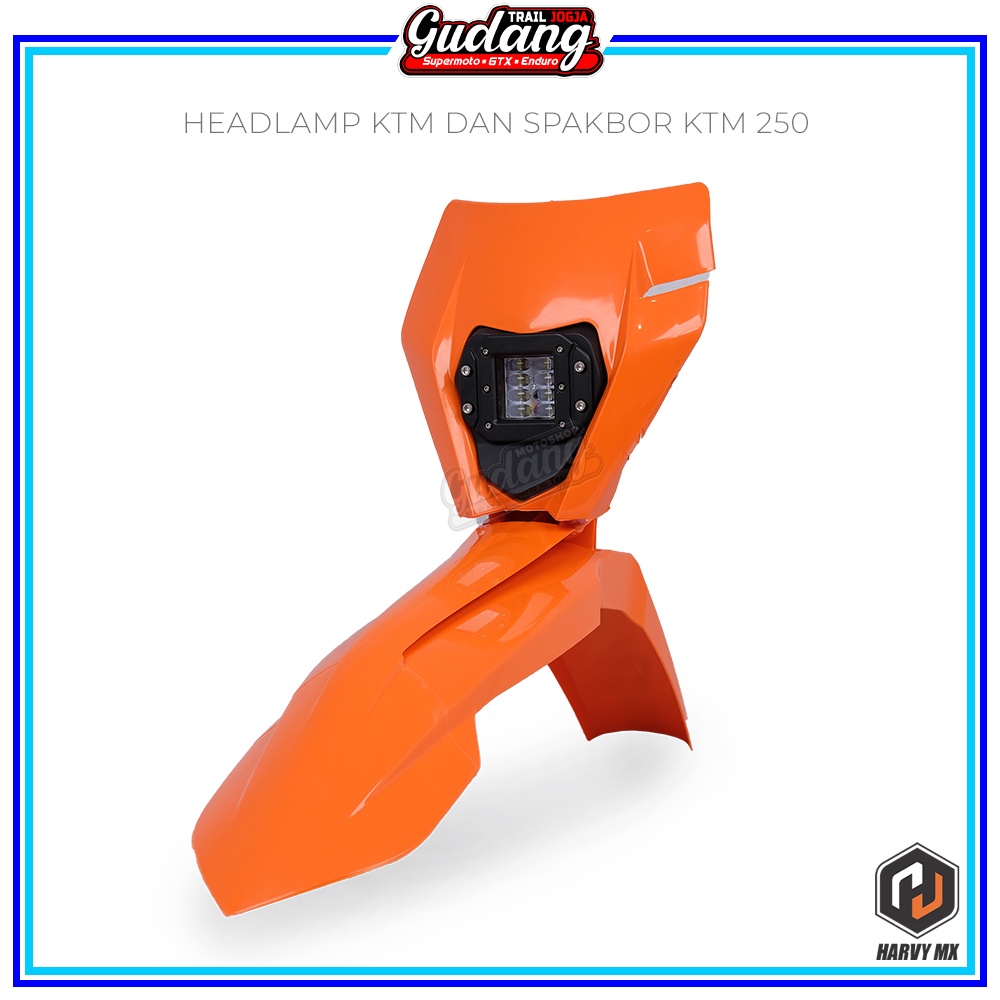 Sparkboard Slebor Depan HRV Plus Headlamp Lampu Depan Standar 8 LED Jelly 12 LED KTM 250 2017 Hitam Orange Putih