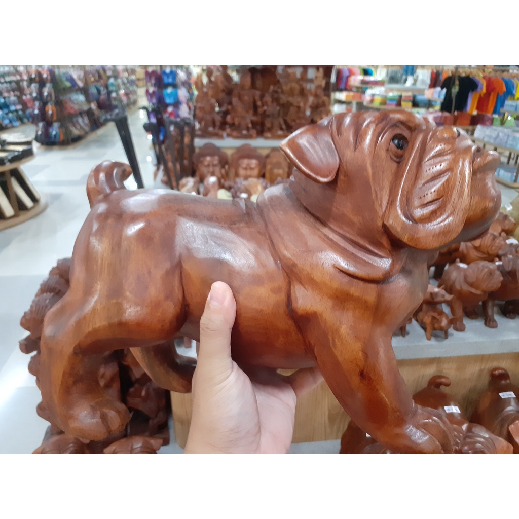 HIASAN RUMAH HANDMADE KAYU ANJING BULLDOG JALAN/DUDUK HIGH QUALITY ASLI BALI 30CM