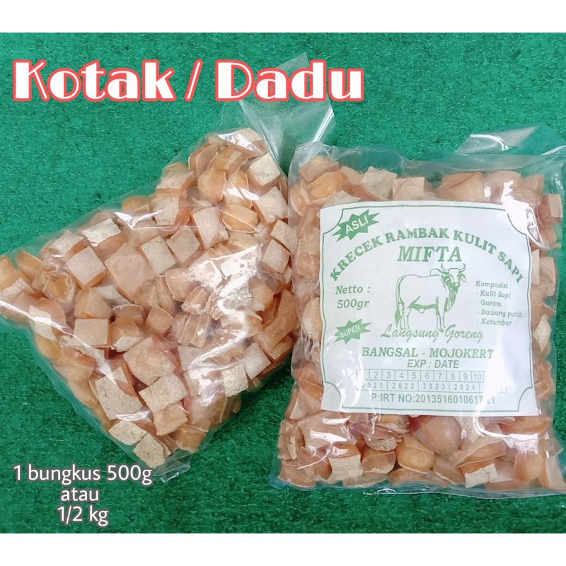 

(KOTAK/DADU) KRECEK RAMBAK KULIT SAPI ASLI & HALAL KEMASAN 500gr atau 1/2kg