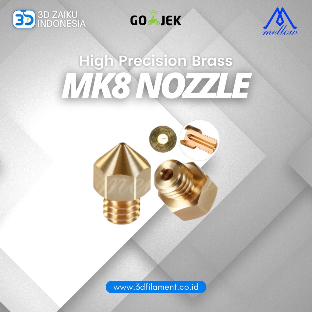 Original Mellow High Precision Brass Swiss MK8 Nozzle M6 Thread