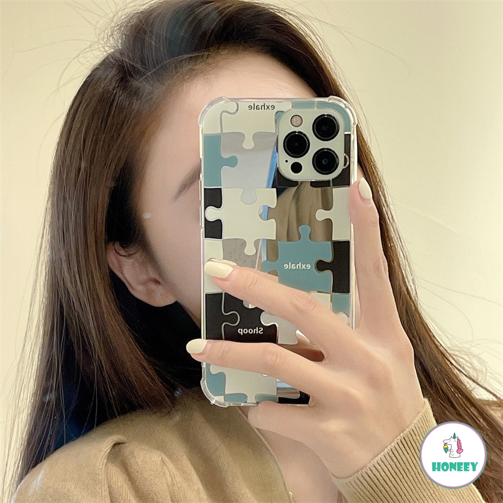 Soft Case TPU Desain Puzzle Cermin Makeup Warna Kontras Untuk IPhone 14 13 12 11 Pro Max X XS XR 8 7 Plus