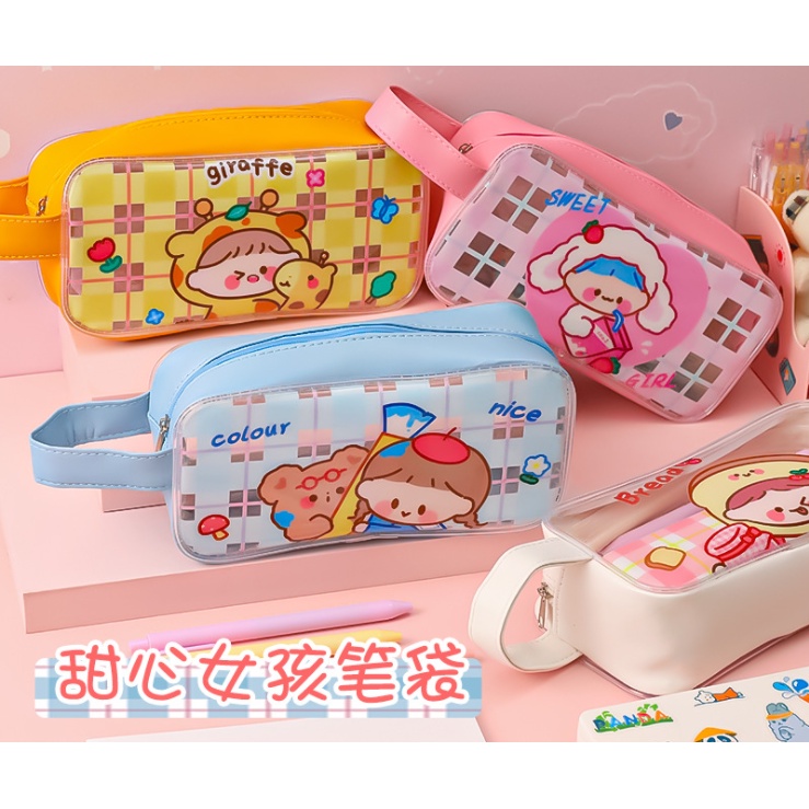 Tempat Pensil JUMBO KARTUN Anak Perempuan KOSTUM / Tepak Tempat Alat Tulis Besar Polos Gambar Cewek Lucu Imut