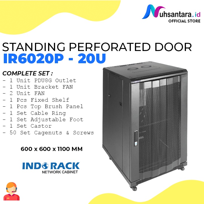 INDORACK Rack Server 20U IR6020P Depth 600mm Perforated Door Rak Peladen 20U Indorack