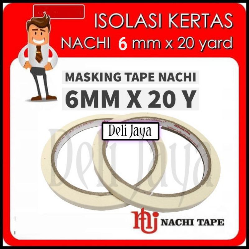 

Masking Tape Isolasi kertas Nachi 6mm Lakban kertas Nachi 1/4 inch inci 20 Yard