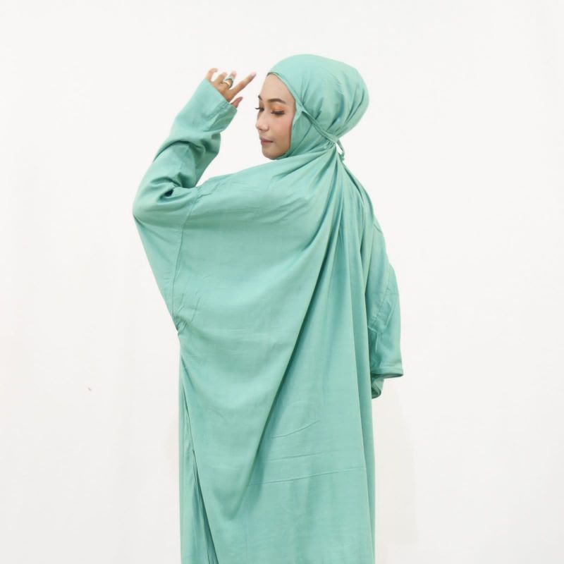 Mukena Dewasa Terusan Terbaru Mukenah Hadramaut Terompah Bordir Polos Bahan Rayon Super Jumbo 2IN1 Traveling Hitam Putih Pashmina