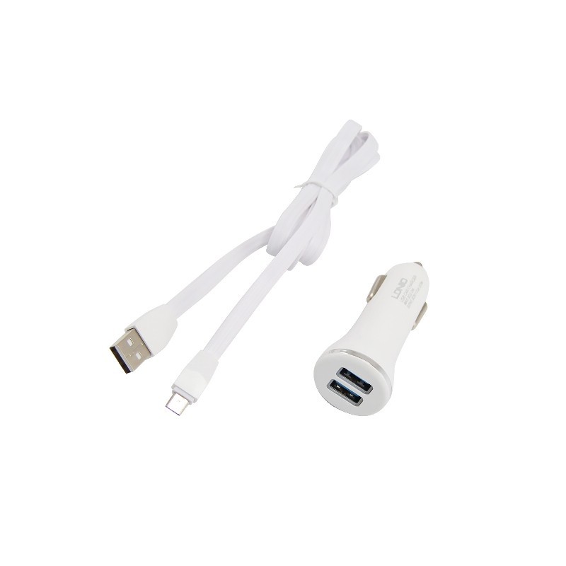 CHARGER MOBIL LDNIO 3.1A DL-C23 WARNA PUTIH 2 PORT BONUS KABEL USB - Putih