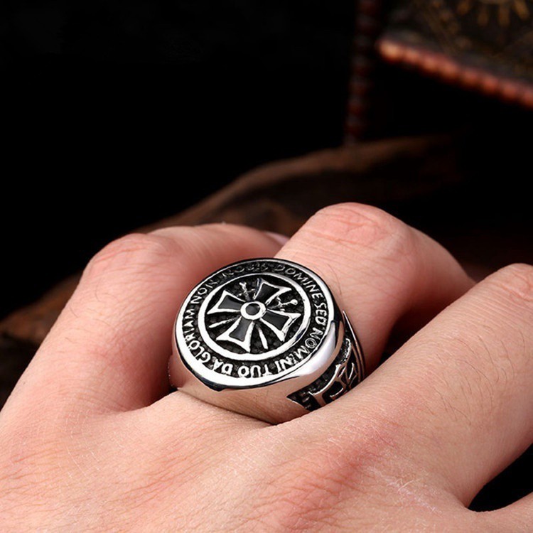 SEUSUK Cincin Tebal Bentuk Salib Model Knight Templar Freemason Masonic untuk Anak Laki-laki/Pria