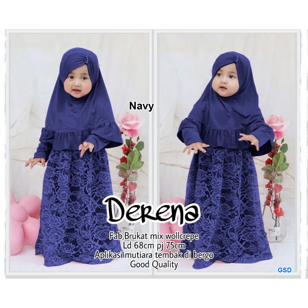 Kids derena/gamis syari+pashmina instan/baju muslim brokat/busana muslim set anak murah