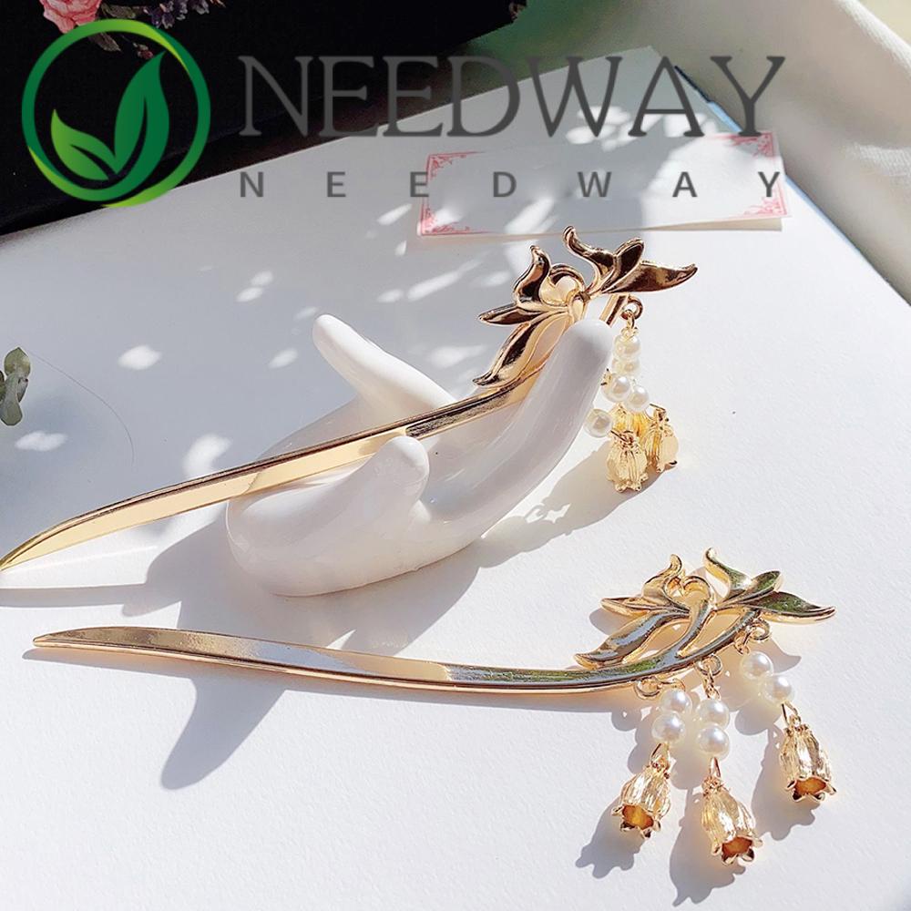 Needway  Chinese Magnolia Hair Pin Pearl Tassel Chopsticks Hair Chopsticks