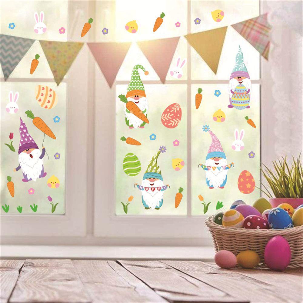 Solighter Easter Stiker Pesta Cermin Dekorasi Rumah Kurcaci Kartun Happy Easter Stiker Dinding