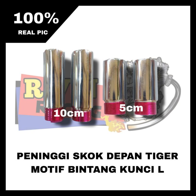 PENINGGI SHOCK SKOK DEPAN TIGER MOTIF BINTANG, KUNCI L UK 5CM 10CM