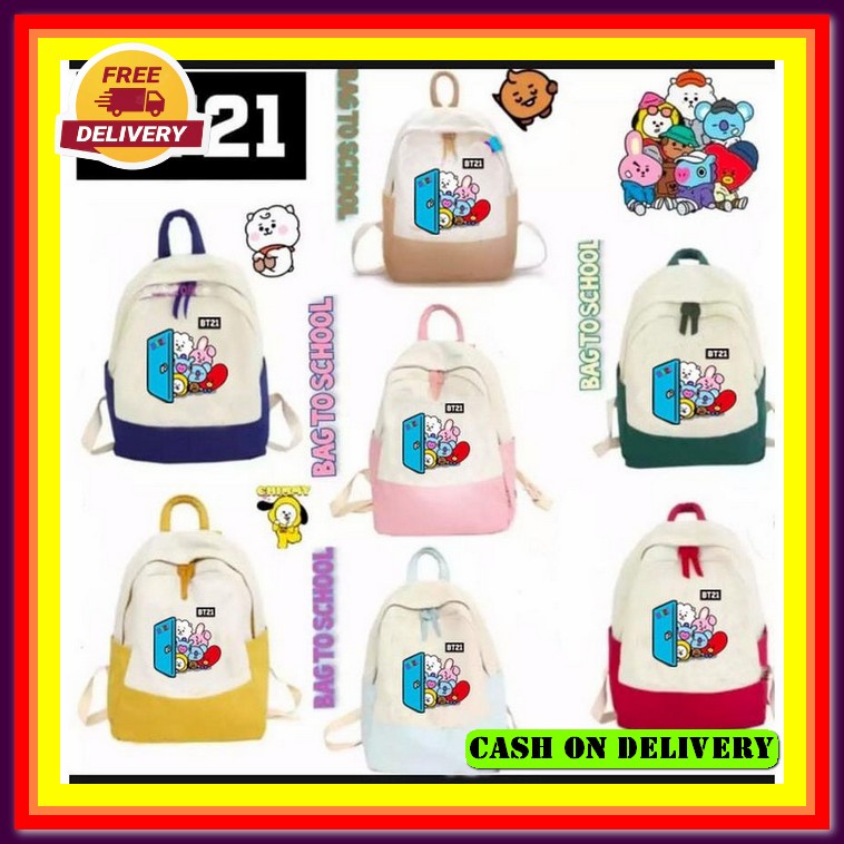 Tas Ransel Backpack BT21 Tas Serut Hologram Stri Tas Ransel Anak Perempuan Bt21 001/Tas Sekolah Bt21