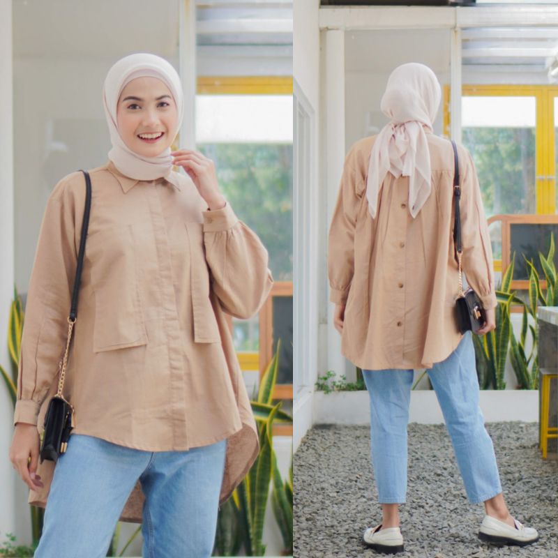 Marlyn Blouse Linen/blouse wanita/blouse atasan/blouse oversize/kemeja oversize