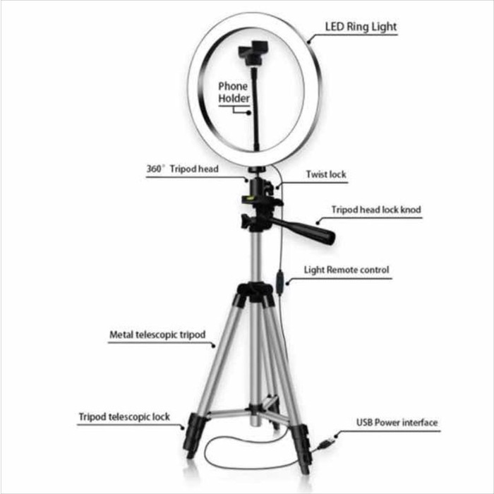 RINGLIGHT 20CM 26CM 33CM TRIPOD 1 METER SILVER DAN BLACK [KK]