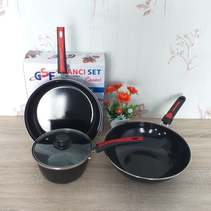 Panci Set GSF G-2630 Enamel Frypan Wajan Wok Saucepan Original NEW PROMO