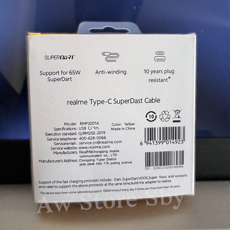 SuperDart Kabel Data Realme Type C Support 65W Super Dart Vooc Realme X/ XT/ 7 Pro/ 8 Pro/ GT/ X50/ X2 Pro/X3/ 5 Pro C53 C55