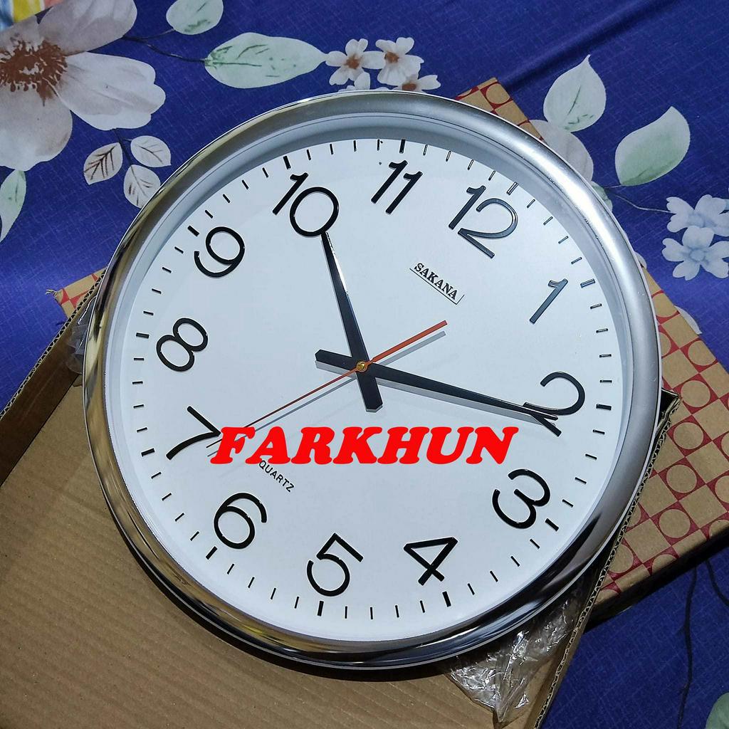 TERBAIK JAM DINDING SAKANA JUMBO BESAR 42 CM SWEEP HALUS TIDAK BERISIK FREE BATERAI WALL CLOCK BEST SELLER