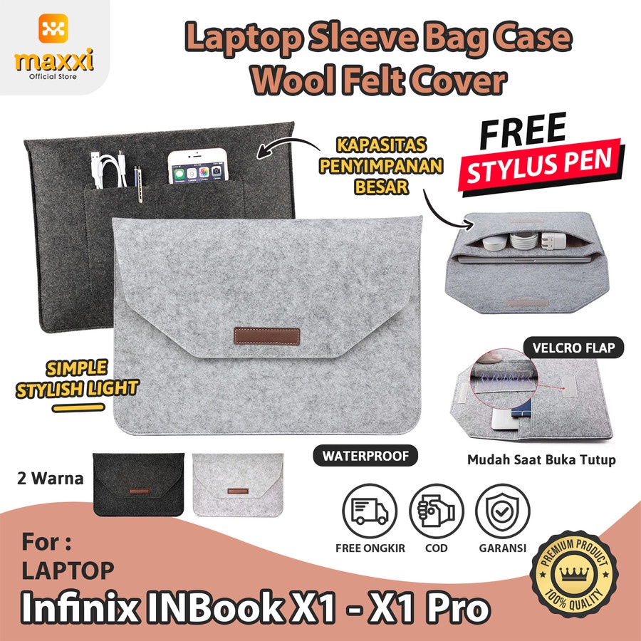 Infinix INBook X1 X1 Pro 2021 Laptop Bag Soft Cover Sleeve Casing Case Kanvas Pouch Velcro Perekat M
